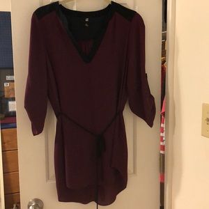 Burgundy and black, rolled sleeve tunic with tie
